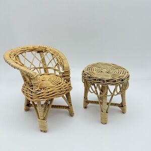 Wicker Rattan Chair And Table Set 2 Piece Toy 11” Doll Barbie Size